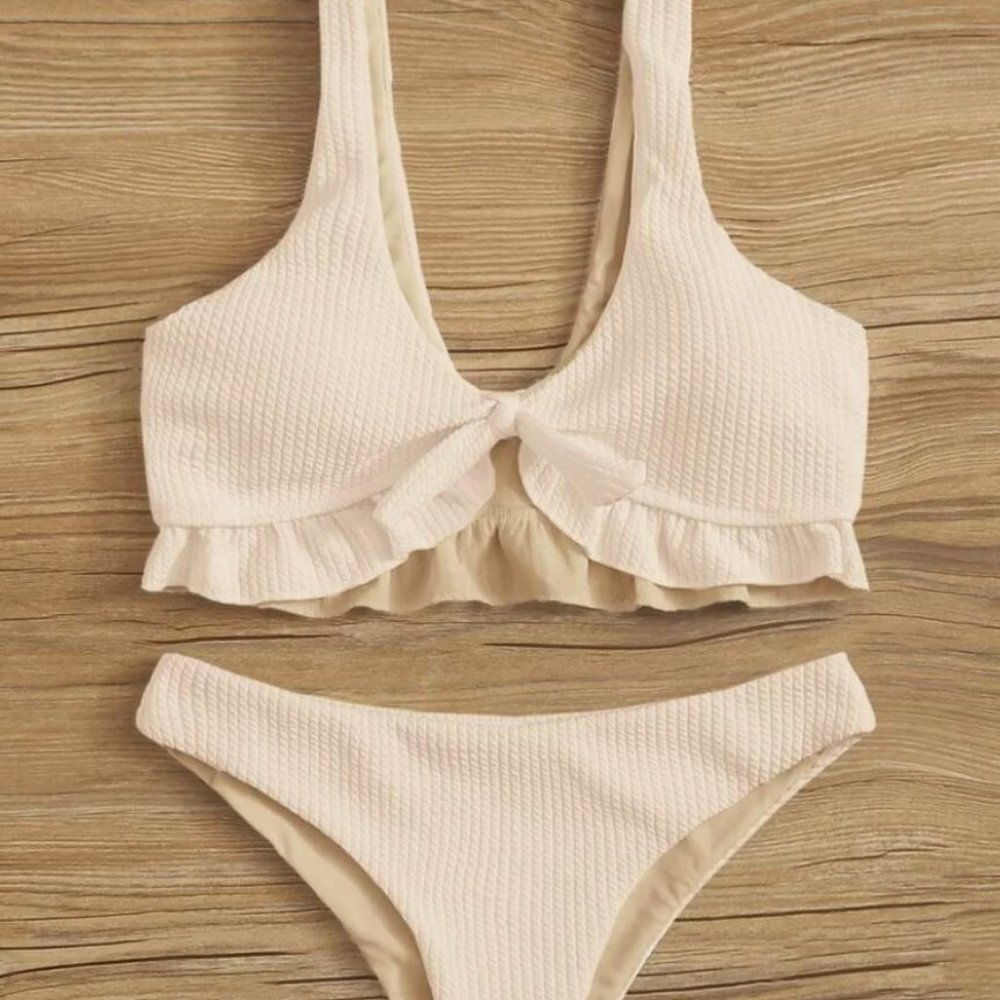 Cream Ribbed Knit & Ruffle Bikini - BRAND NEW!